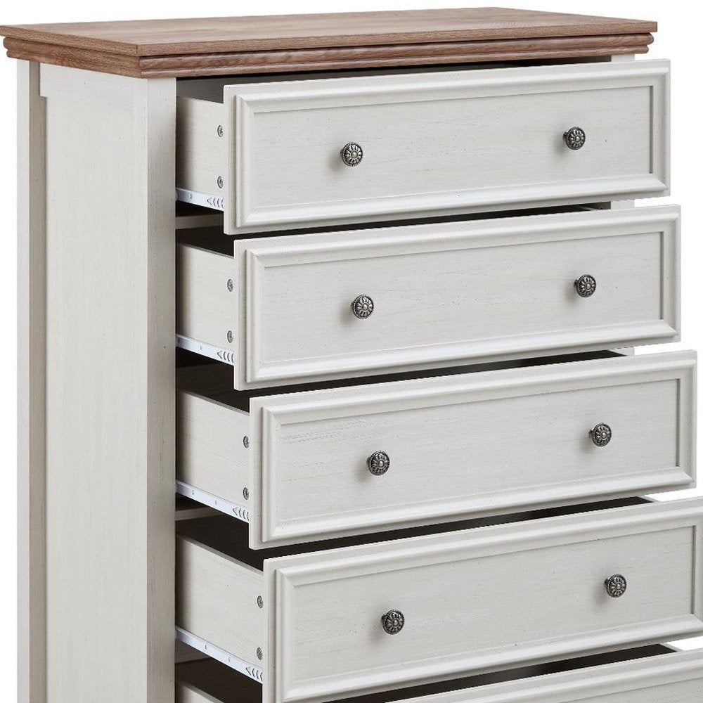 32" Beige And Brown Wood Five Drawer Dresser