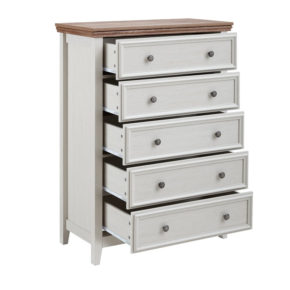 32" Beige And Brown Wood Five Drawer Dresser