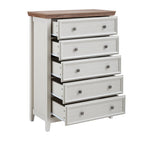 32" Beige And Brown Wood Five Drawer Dresser