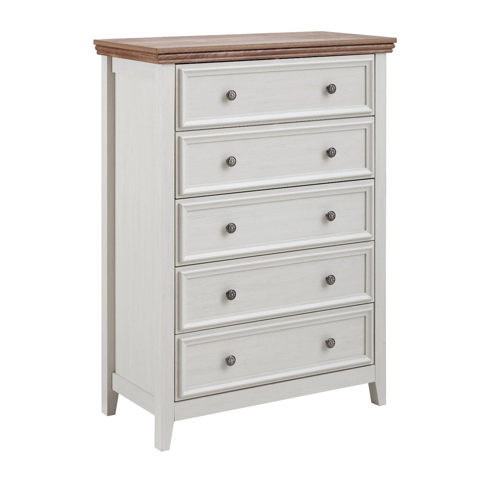 32" Beige And Brown Wood Five Drawer Dresser