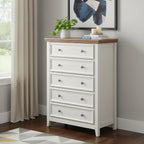 32" Beige And Brown Wood Five Drawer Dresser