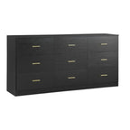 63" Black Wood Nine Drawer Triple Dresser