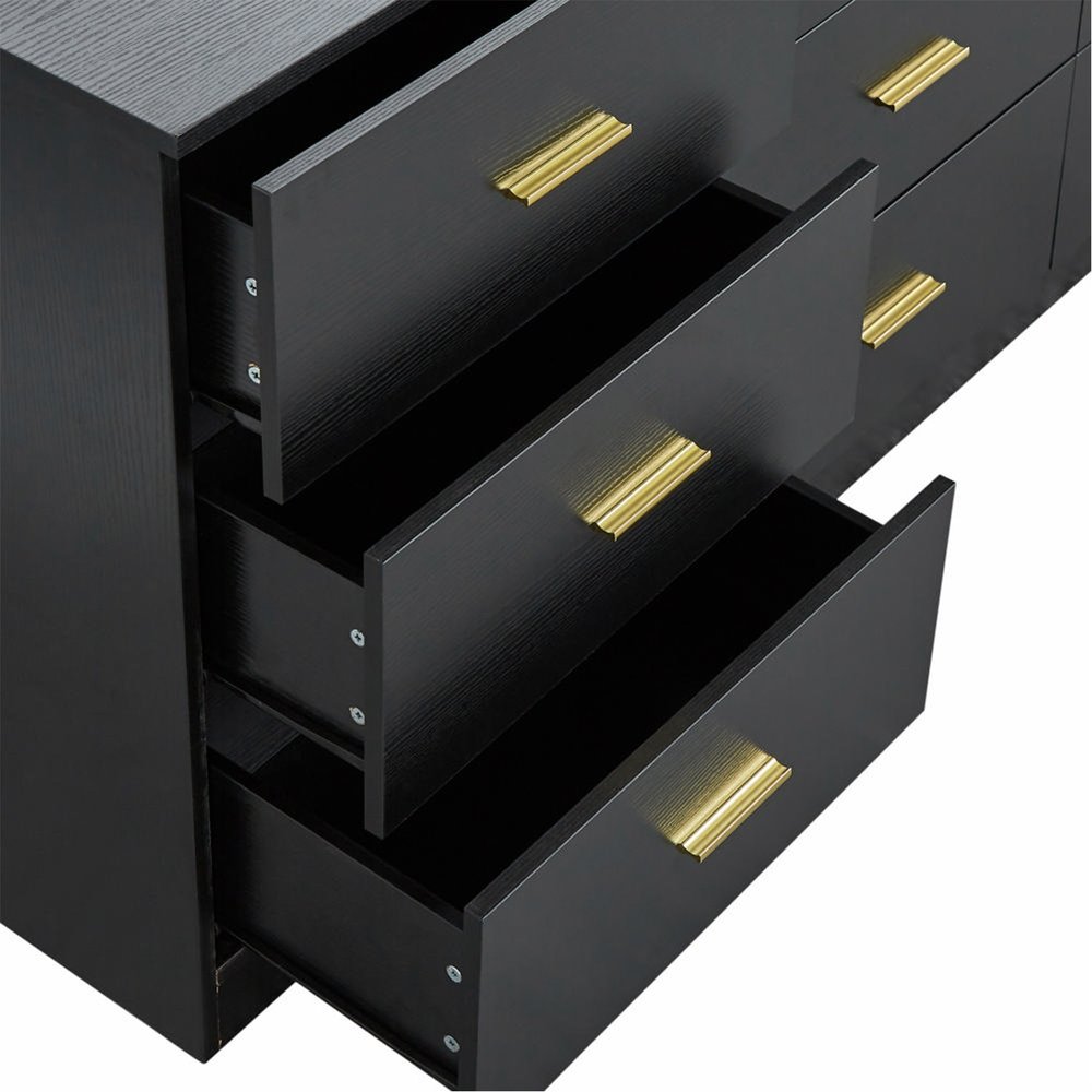 63" Black Wood Nine Drawer Triple Dresser