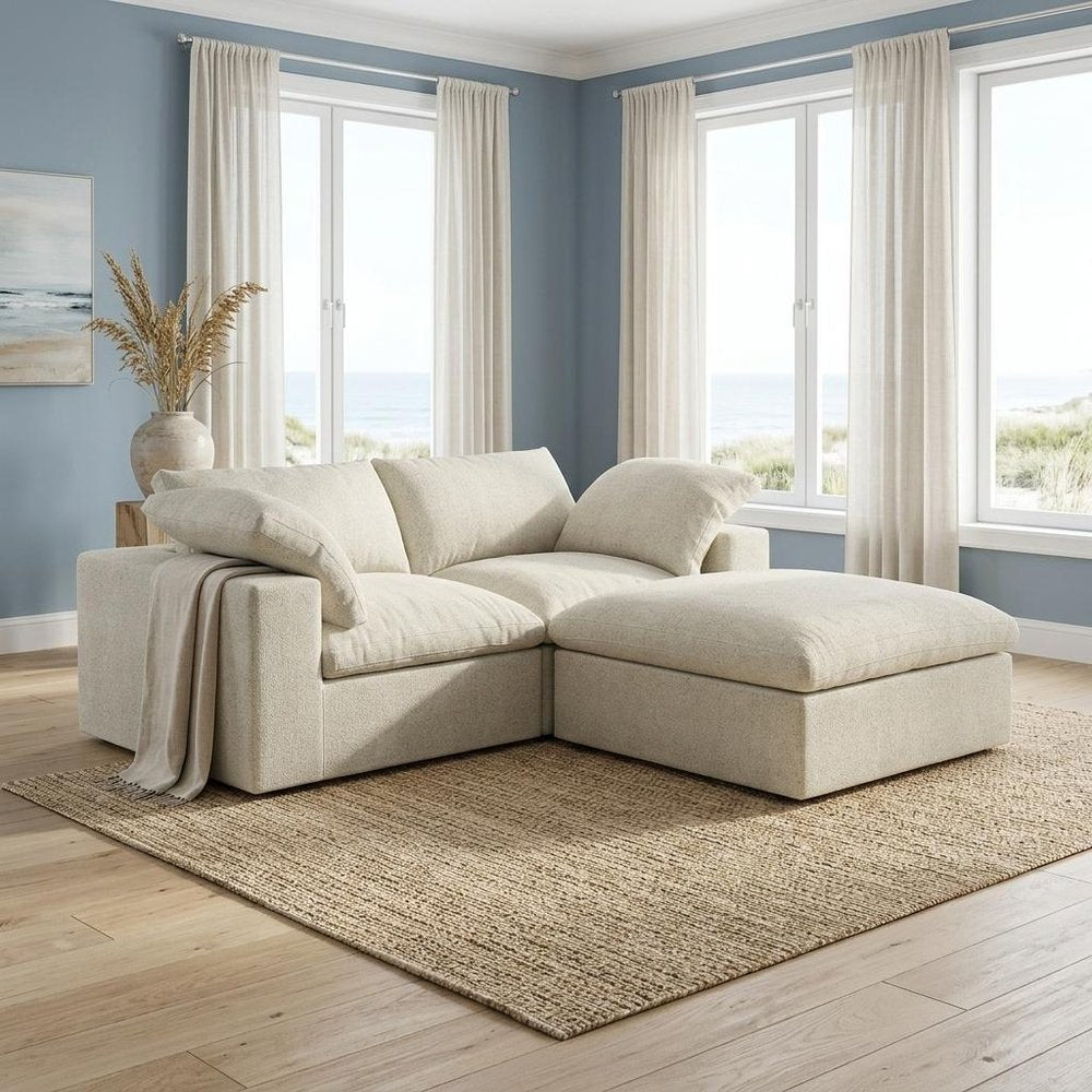 79" White and Black Linen Blend Modular Loveseat With Storage