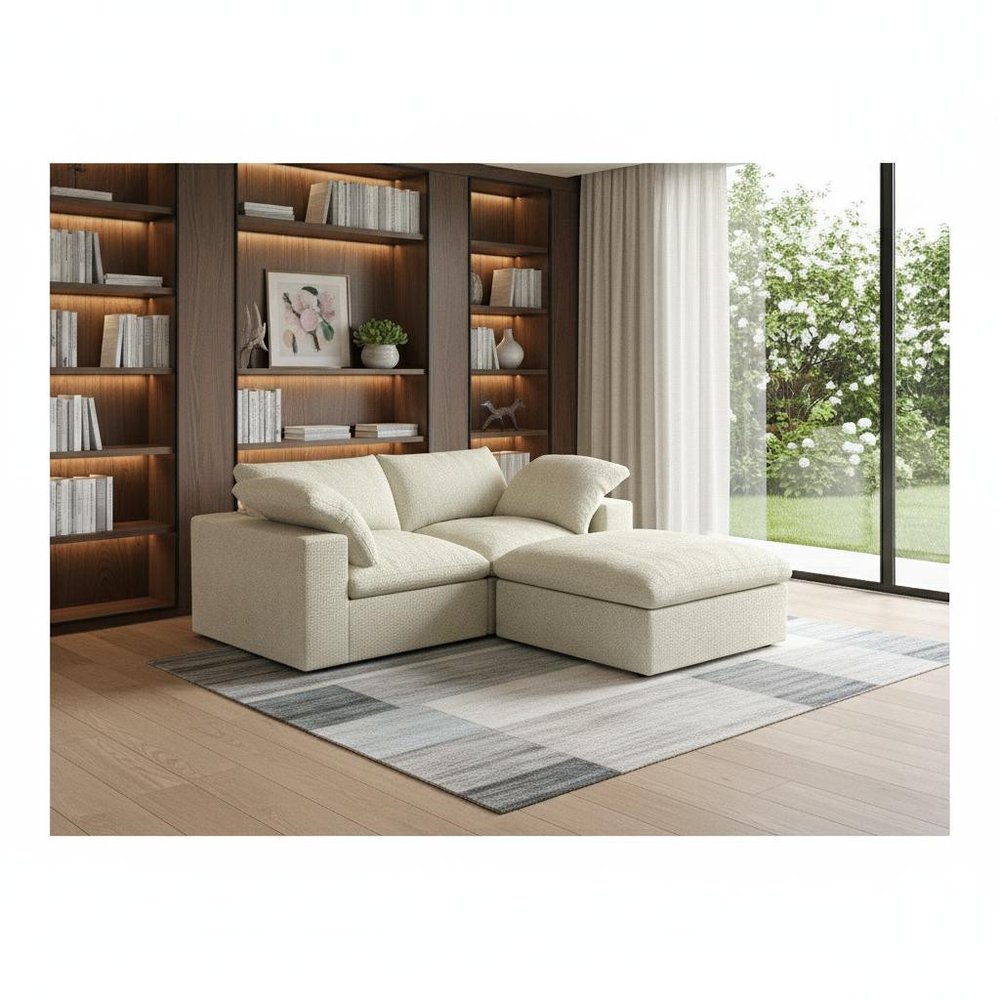79" White and Black Linen Blend Modular Loveseat With Storage