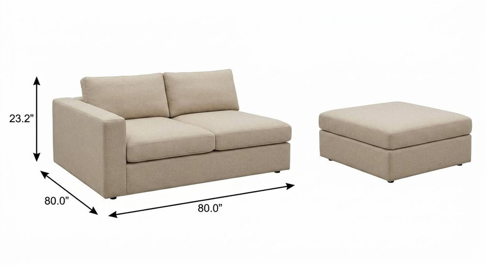 79" White and Black Linen Blend Modular Loveseat With Storage