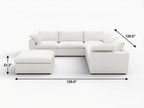 White Linen Blend Modular L Shaped Six Piece Corner Sectional With Ottoman