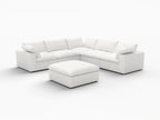 White Linen Blend Modular L Shaped Six Piece Corner Sectional With Ottoman
