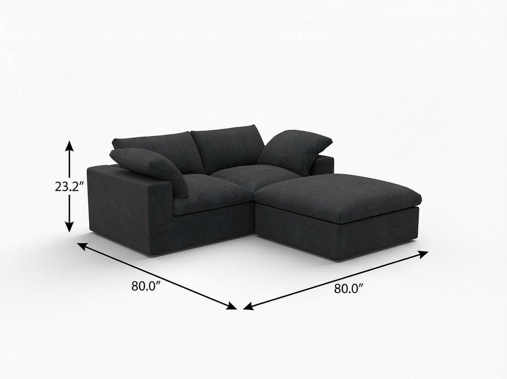 79" White and Black Linen Blend Modular Loveseat With Storage