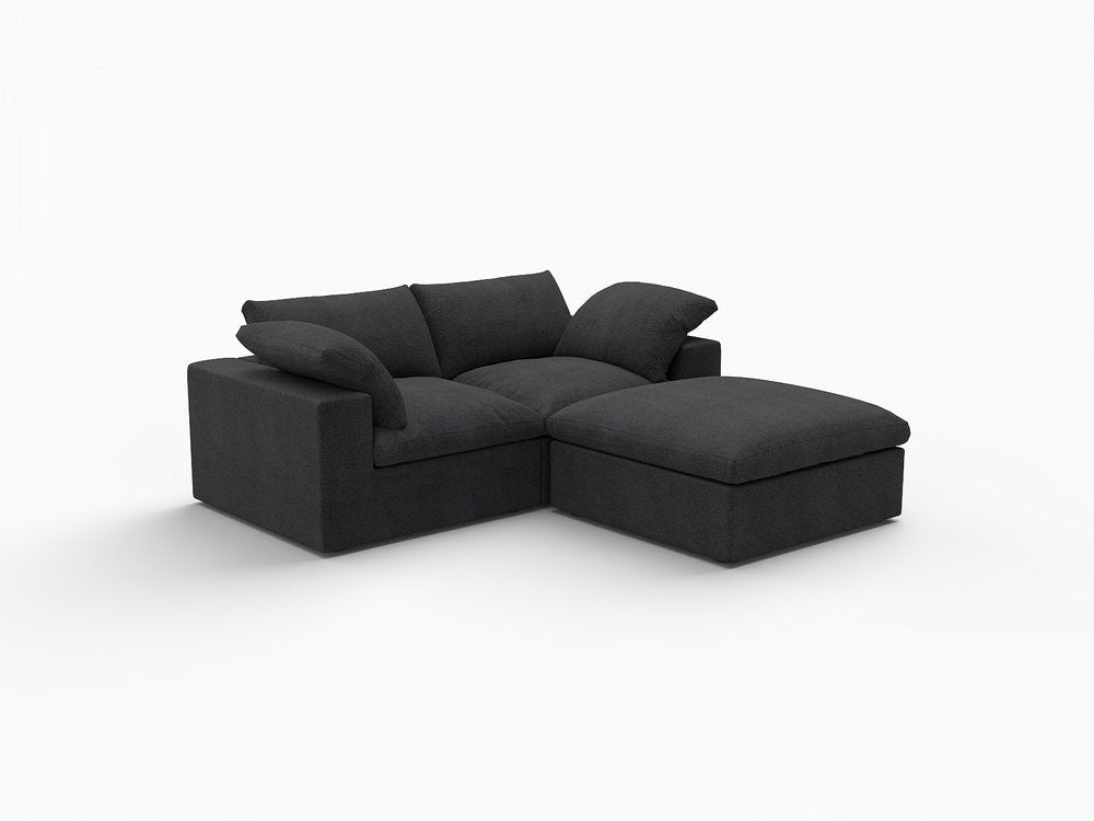79" White and Black Linen Blend Modular Loveseat With Storage