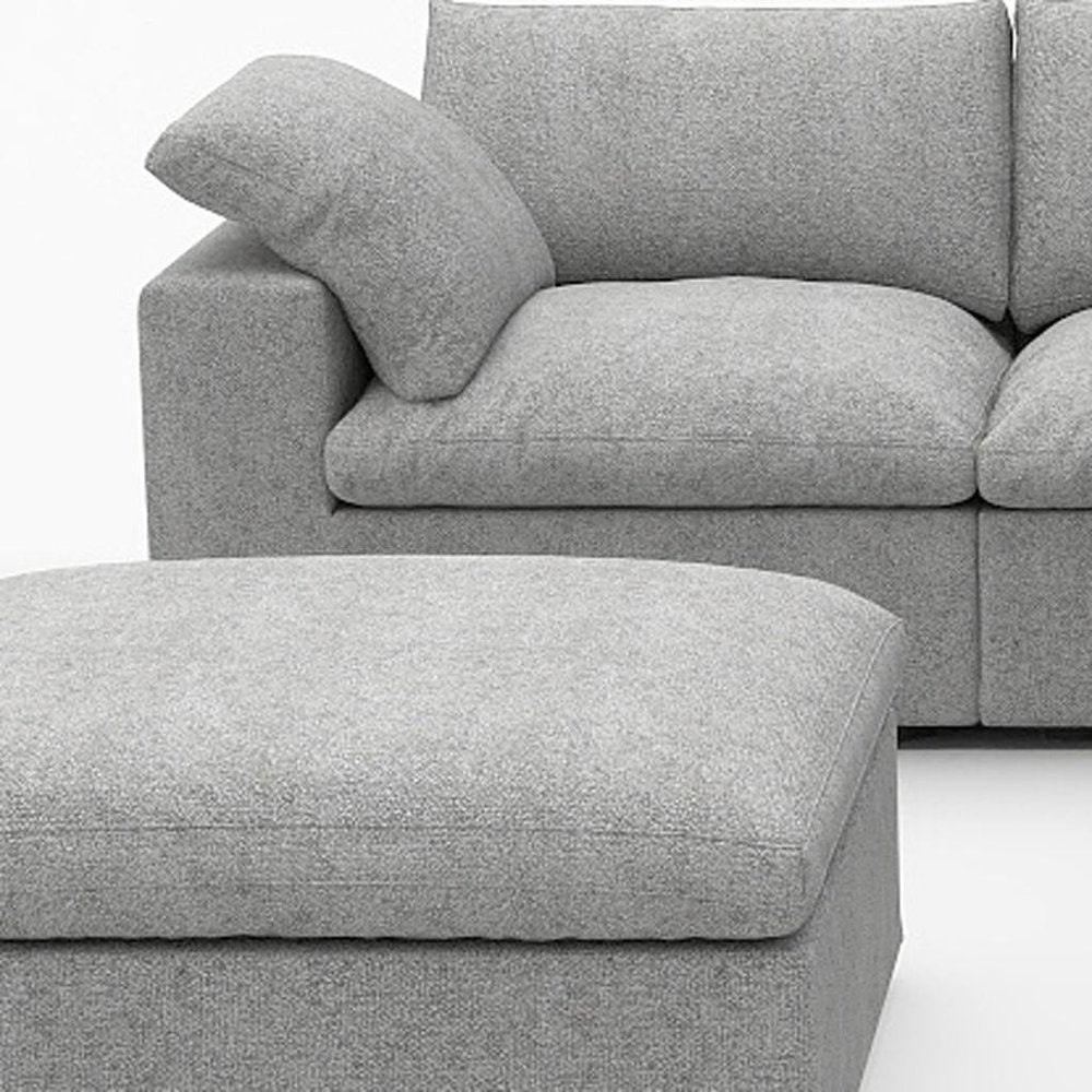 White Linen Blend Modular L Shaped Six Piece Corner Sectional With Ottoman