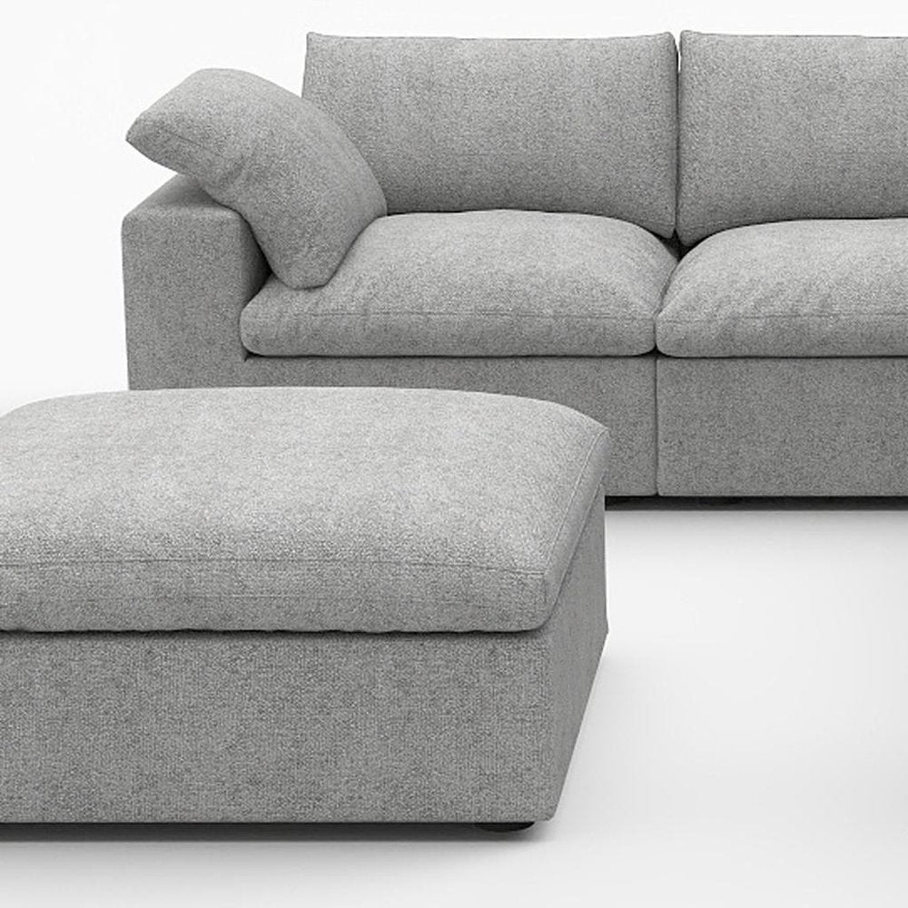 White Linen Blend Modular L Shaped Six Piece Corner Sectional With Ottoman