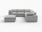 White Linen Blend Modular L Shaped Six Piece Corner Sectional With Ottoman