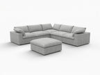 White Linen Blend Modular L Shaped Six Piece Corner Sectional With Ottoman