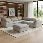 White Linen Blend Modular L Shaped Six Piece Corner Sectional With Ottoman