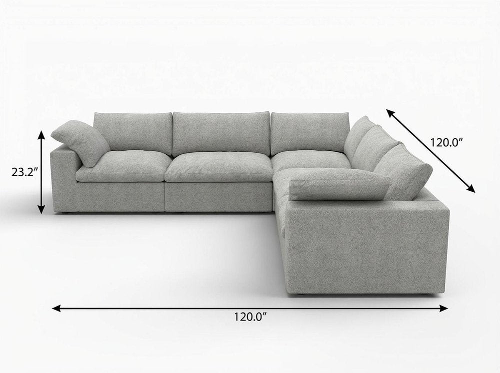White Linen Blend Modular L Shaped Five Piece Corner Sectional