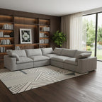 White Linen Blend Modular L Shaped Five Piece Corner Sectional