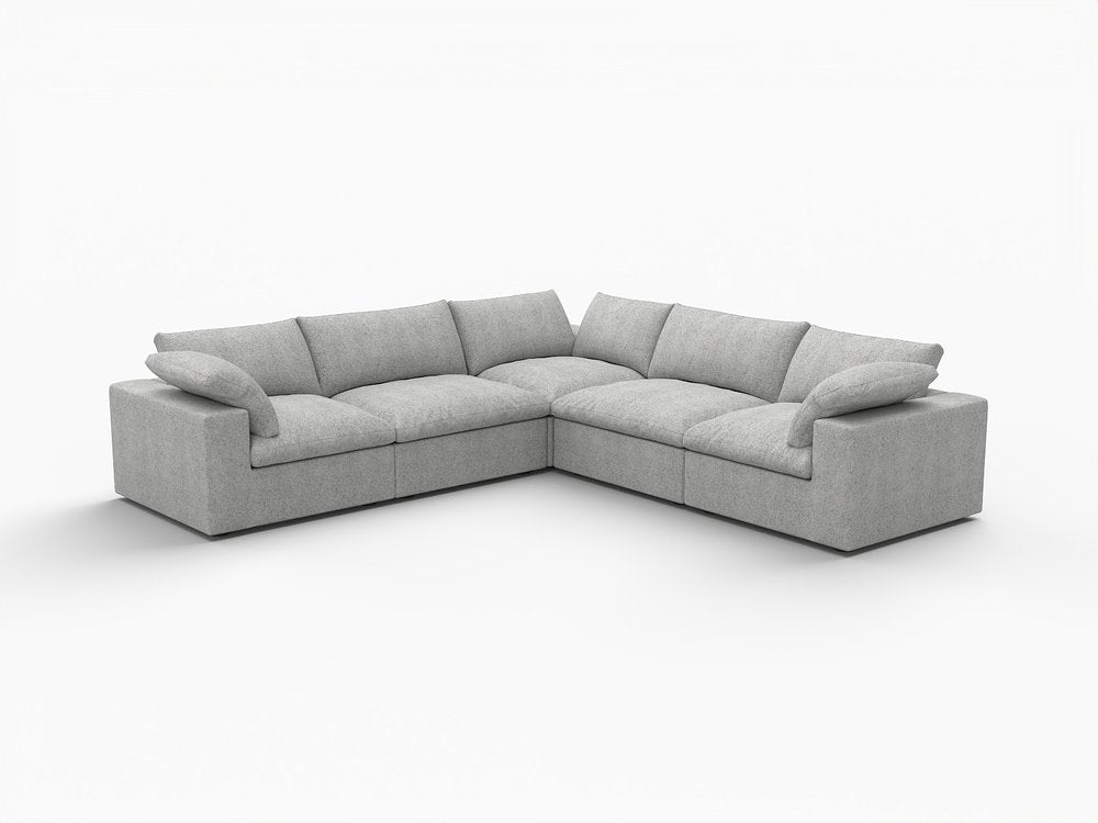 White Linen Blend Modular L Shaped Five Piece Corner Sectional