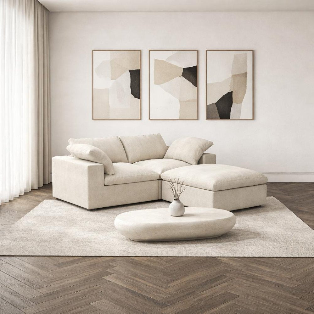 79" White and Black Linen Blend Modular Loveseat With Storage