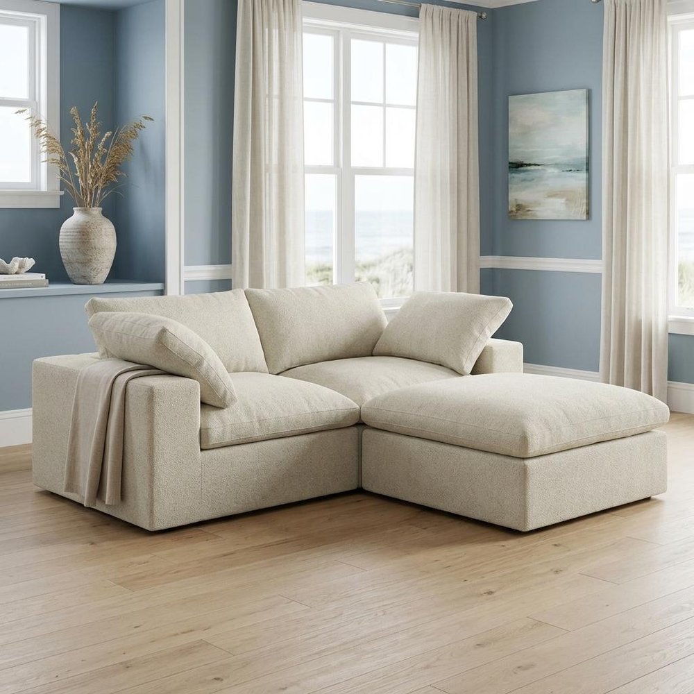 79" White and Black Linen Blend Modular Loveseat With Storage
