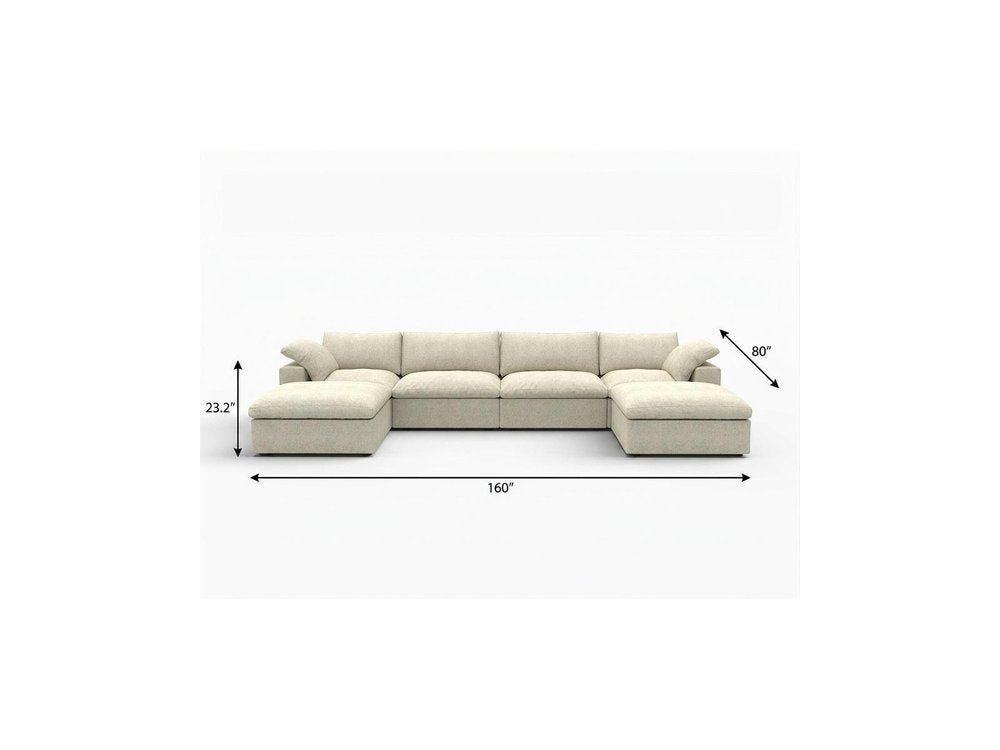 160" Black Linen Blend Modular Sofa With Ottomans Toss Pillows And Storage