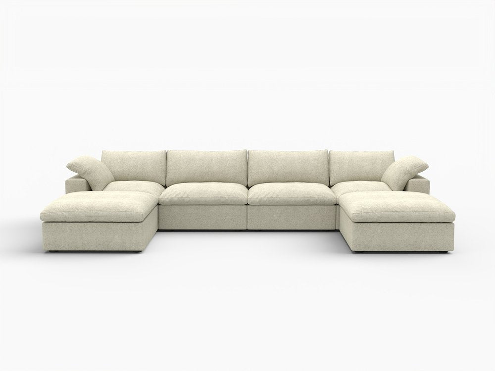 160" Black Linen Blend Modular Sofa With Ottomans Toss Pillows And Storage
