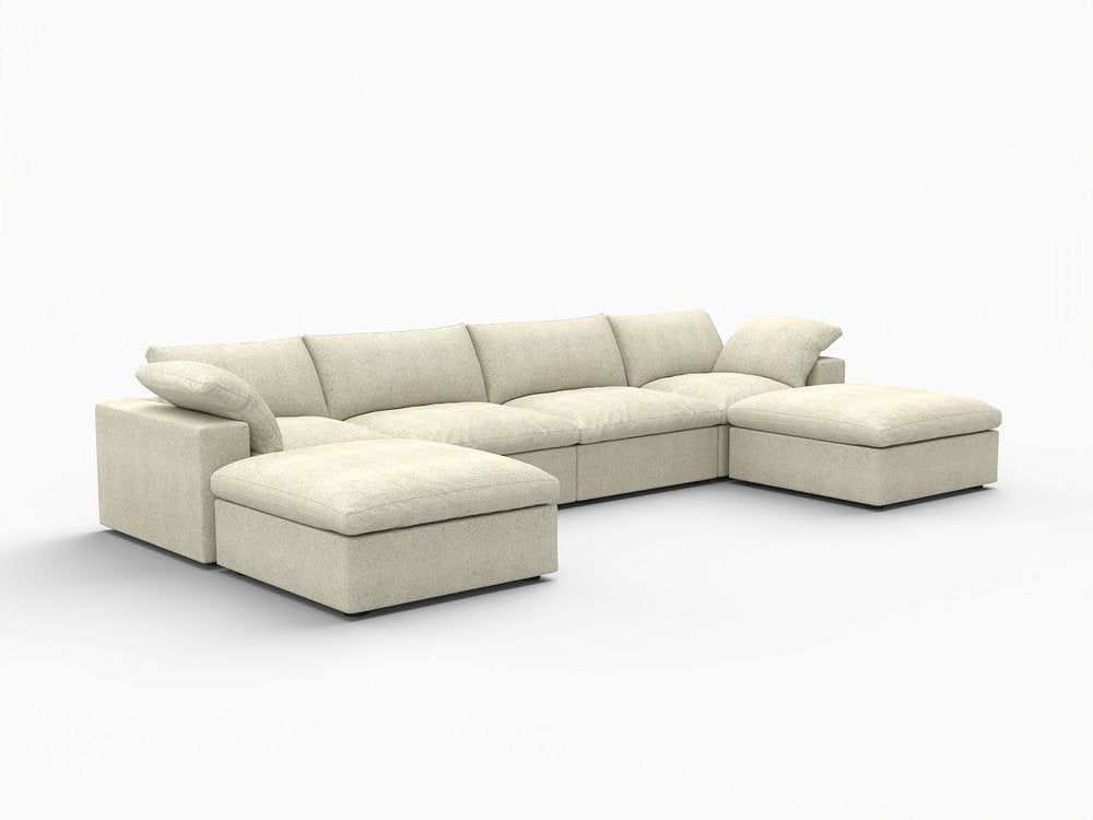 160" Black Linen Blend Modular Sofa With Ottomans Toss Pillows And Storage