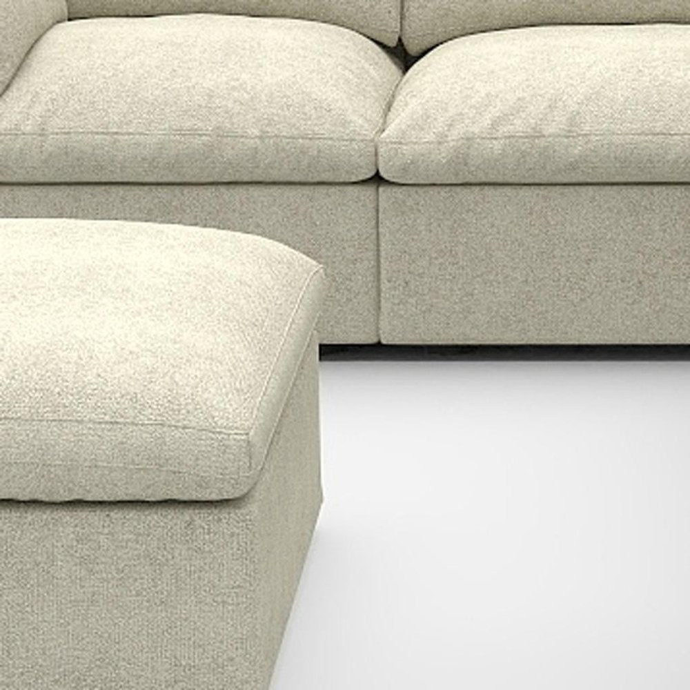 White Linen Blend Modular L Shaped Six Piece Corner Sectional With Ottoman