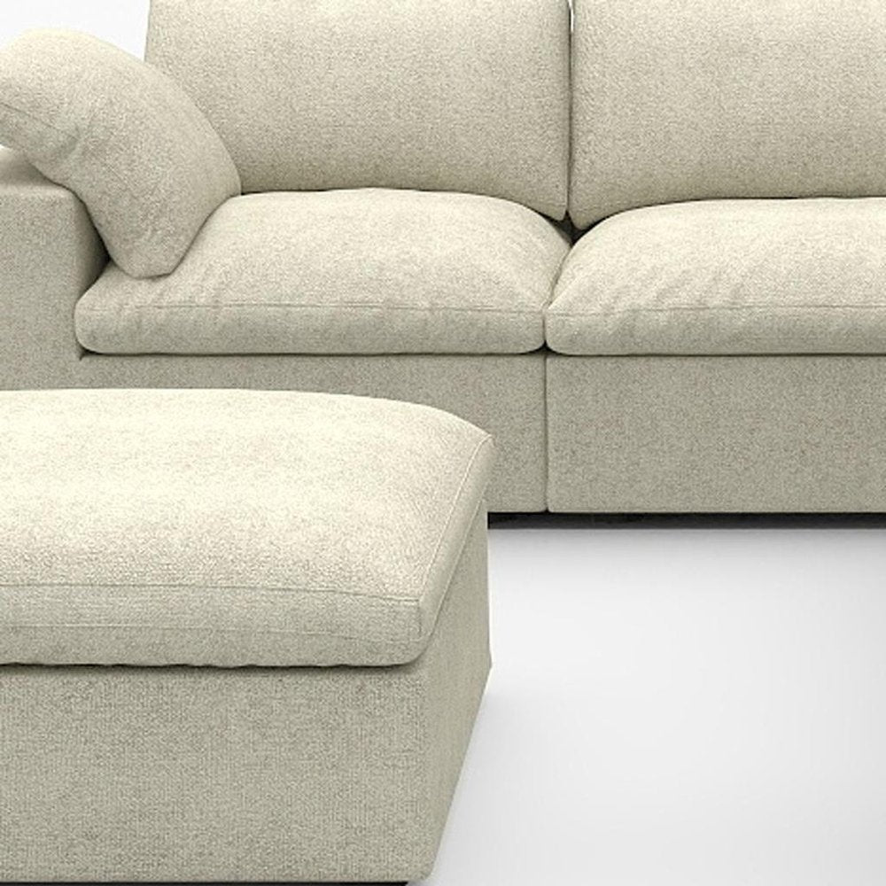 White Linen Blend Modular L Shaped Six Piece Corner Sectional With Ottoman