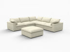 White Linen Blend Modular L Shaped Six Piece Corner Sectional With Ottoman