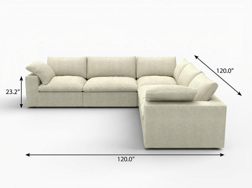 White Linen Blend Modular L Shaped Five Piece Corner Sectional