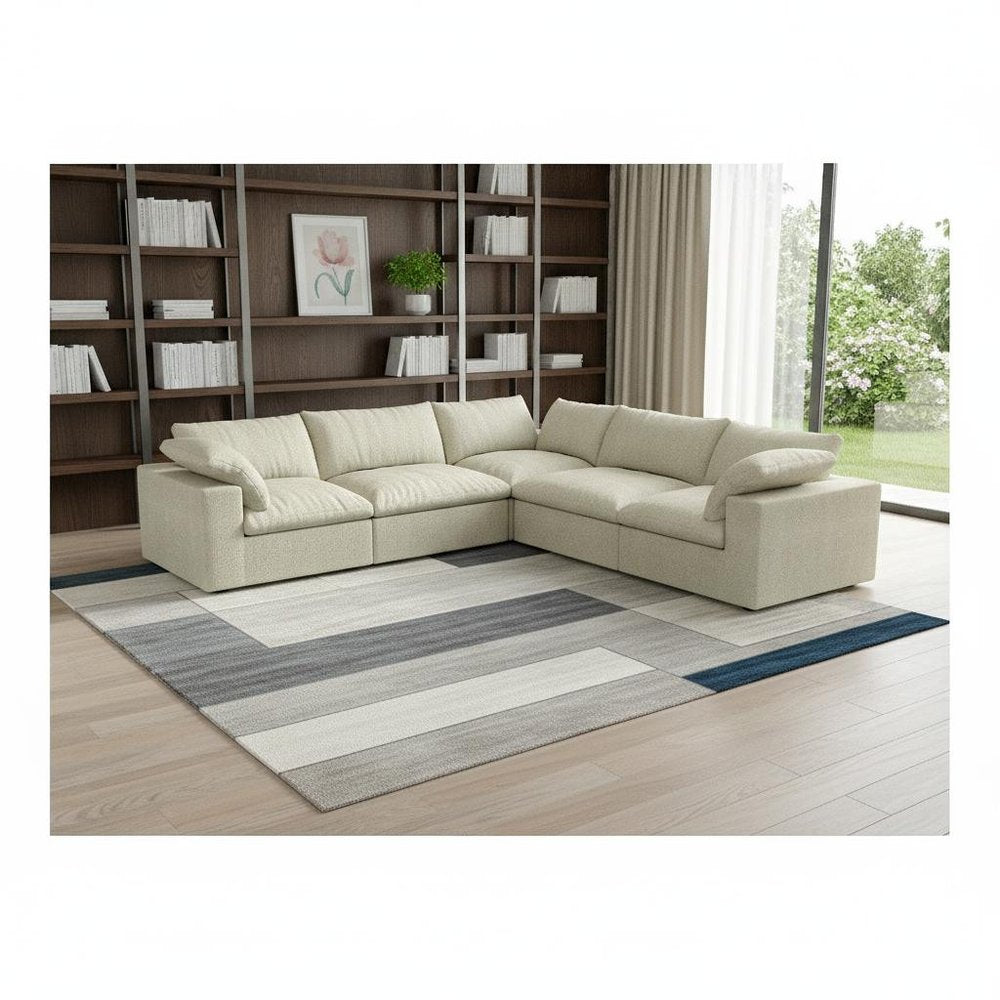 White Linen Blend Modular L Shaped Five Piece Corner Sectional