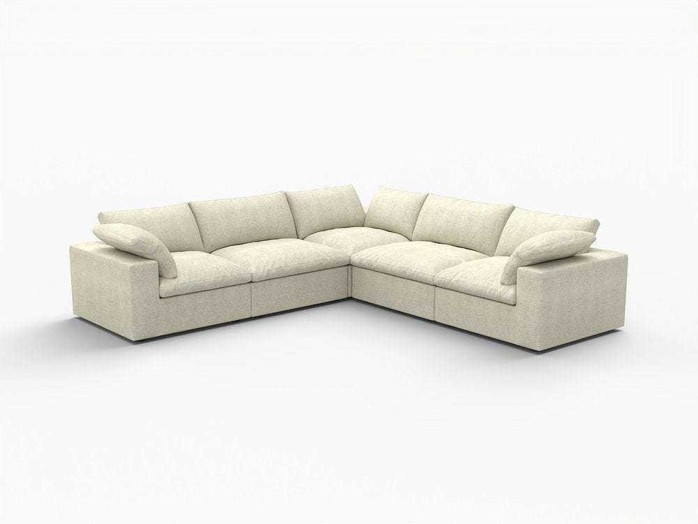White Linen Blend Modular L Shaped Five Piece Corner Sectional