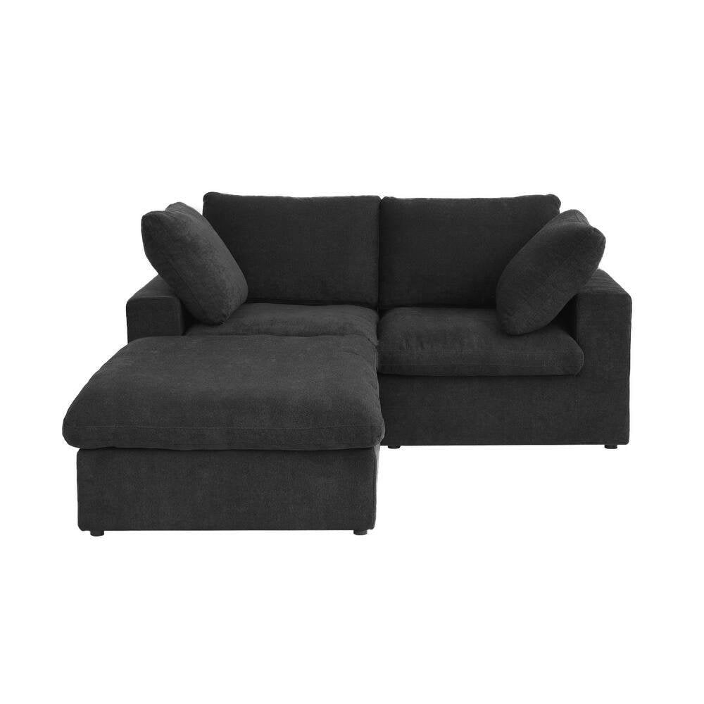 79" White and Black Linen Blend Modular Loveseat With Storage