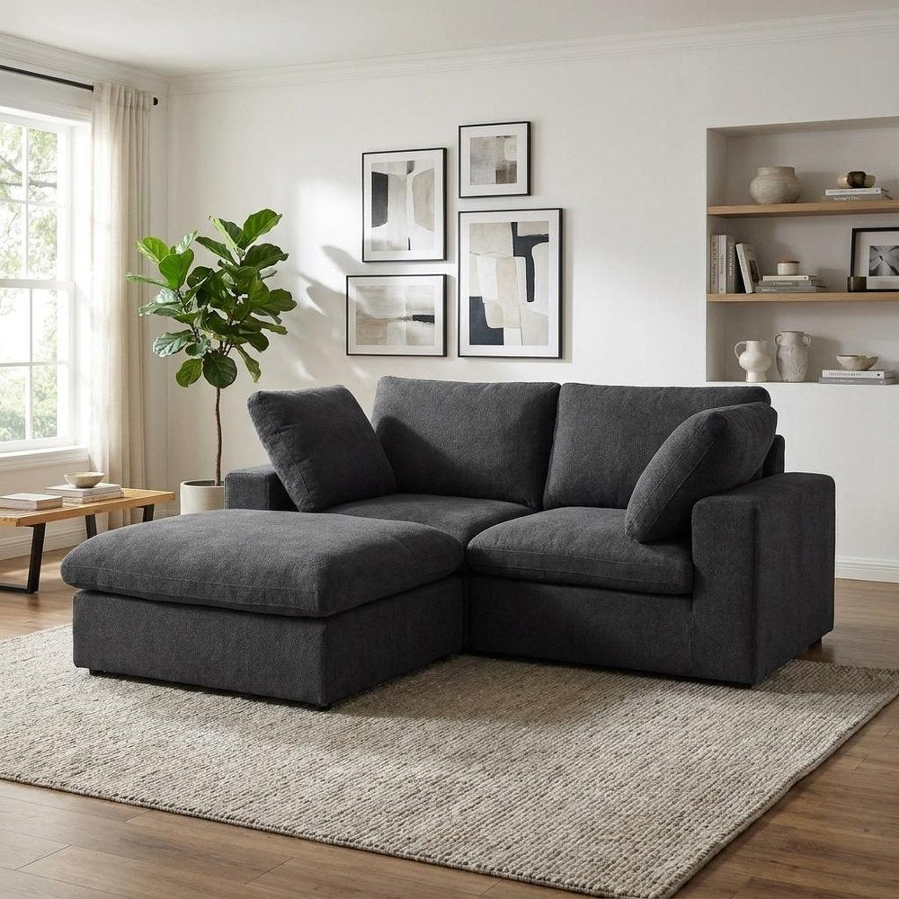 79" White and Black Linen Blend Modular Loveseat With Storage