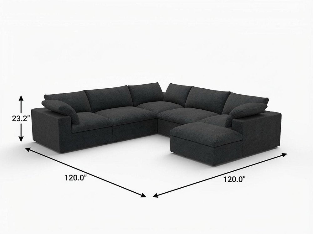 White Linen Blend Modular L Shaped Five Piece Corner Sectional