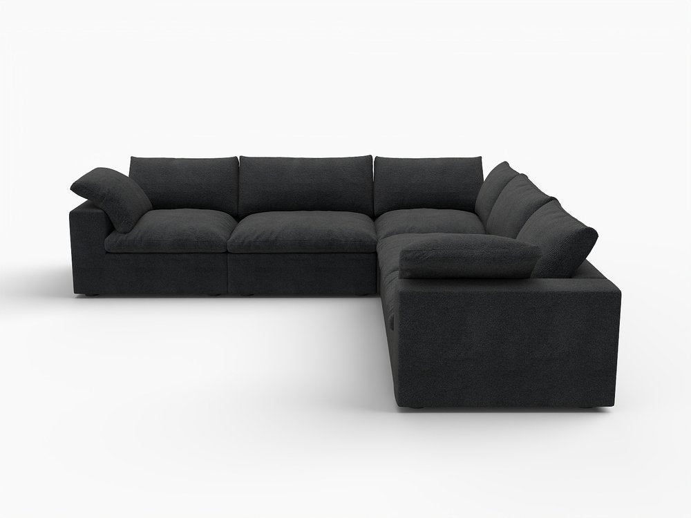 White Linen Blend Modular L Shaped Five Piece Corner Sectional