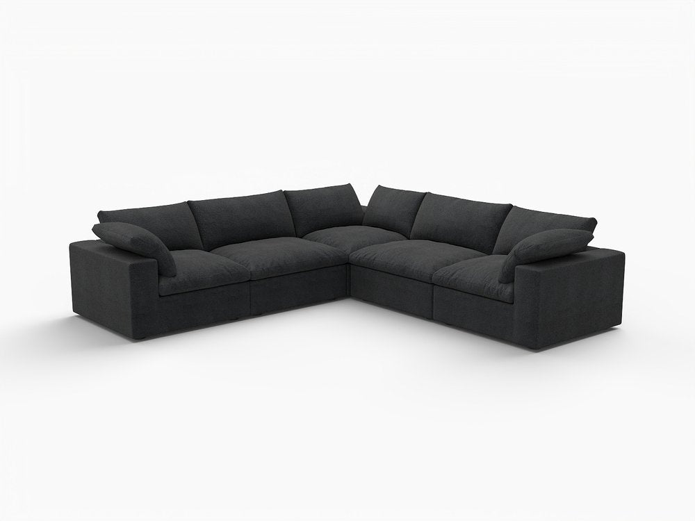 White Linen Blend Modular L Shaped Five Piece Corner Sectional