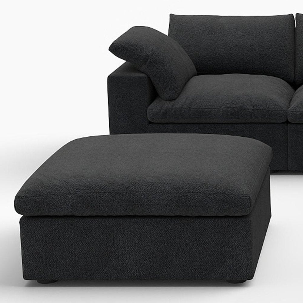 White Linen Blend Modular L Shaped Six Piece Corner Sectional With Ottoman
