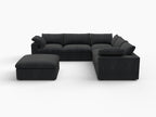 White Linen Blend Modular L Shaped Six Piece Corner Sectional With Ottoman