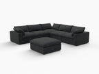 White Linen Blend Modular L Shaped Six Piece Corner Sectional With Ottoman