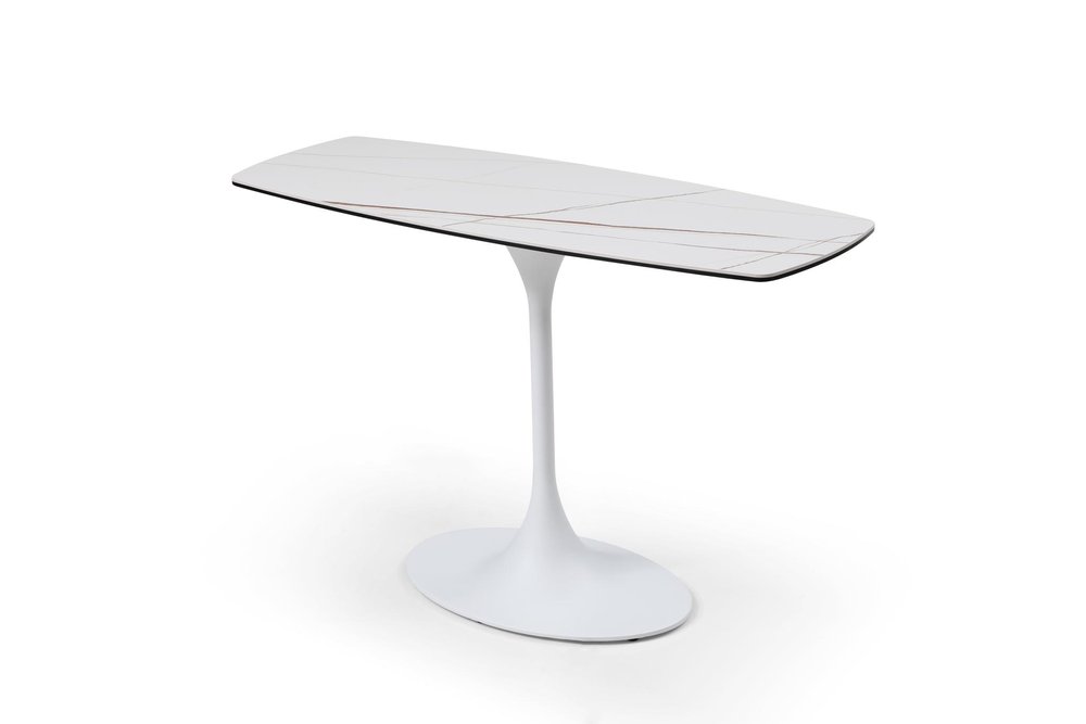 47" White Ceramic Faux Marble Glass And Steel Pedestal Console Table
