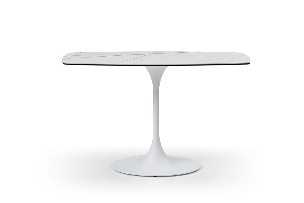 47" White Ceramic Faux Marble Glass And Steel Pedestal Console Table