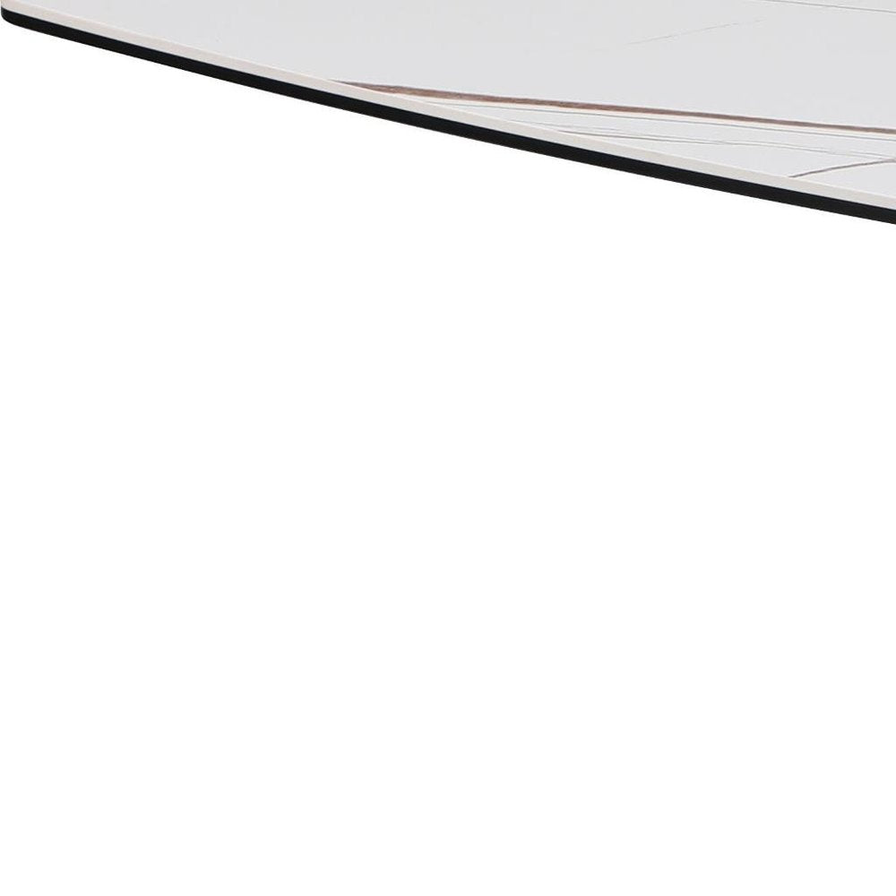 47" White Ceramic Faux Marble Glass And Steel Pedestal Console Table