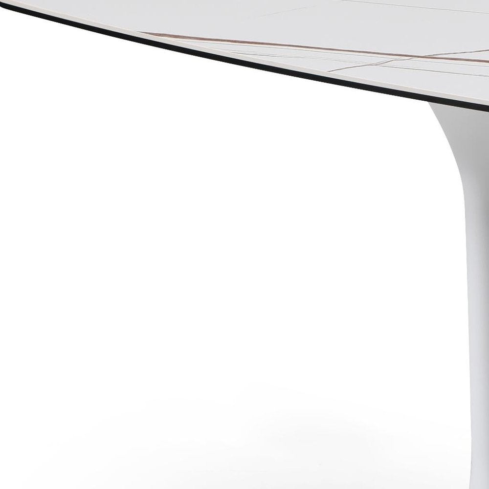 47" White Ceramic Faux Marble Glass And Steel Pedestal Console Table