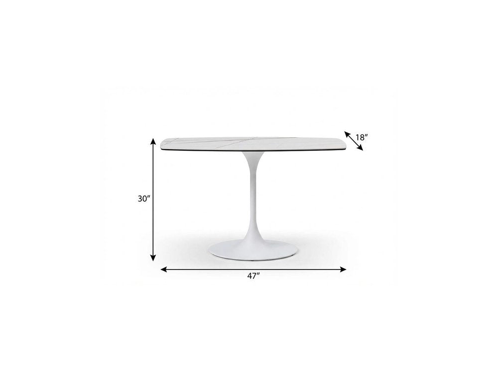 47" White Ceramic Faux Marble Glass And Steel Pedestal Console Table
