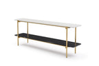 72" Black White And Gold Genuine Marble and Metal Console Table With Shelf
