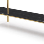 72" Black White And Gold Genuine Marble and Metal Console Table With Shelf