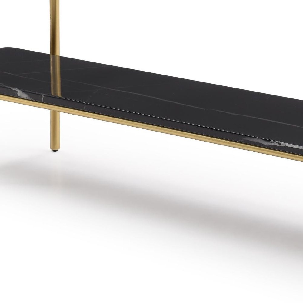 72" Black White And Gold Genuine Marble and Metal Console Table With Shelf