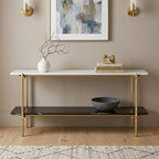 72" Black White And Gold Genuine Marble and Metal Console Table With Shelf